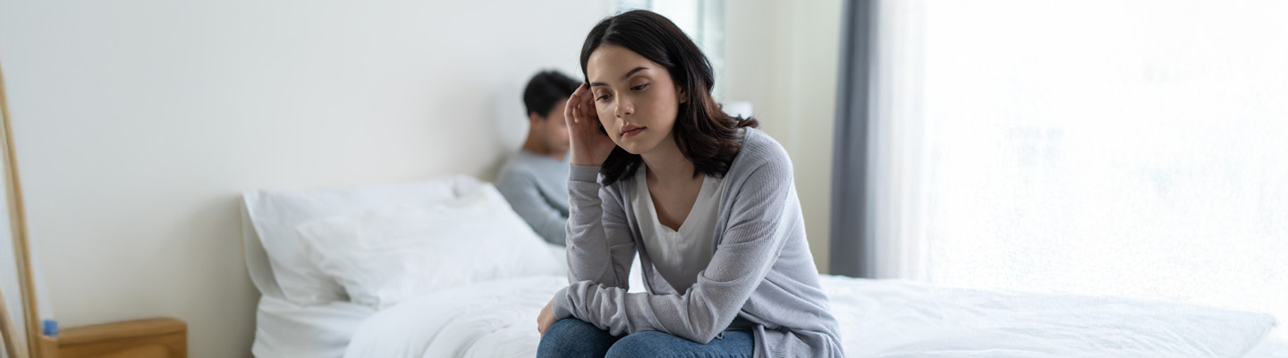 Asian young girl feel angry boyfriend having conflict domestic problem