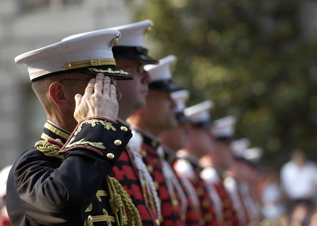 members of armed forces saluting